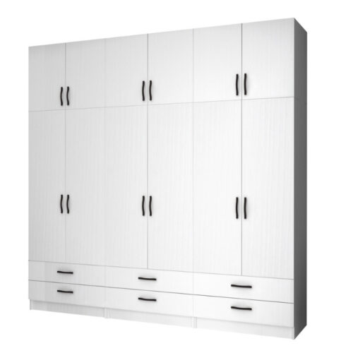 Ντουλάπα ρούχων Ricardo Megapap εξάφυλλη με πατάρι και συρτάρια χρώμα λευκό 240x51,8x240εκ. - GP100-0067,1