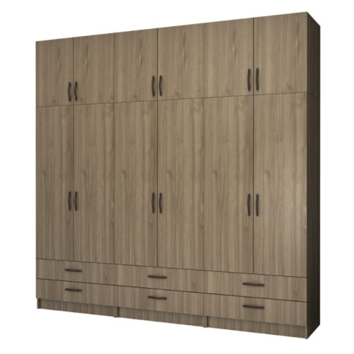 Ντουλάπα ρούχων Ricardo Megapap εξάφυλλη με πατάρι και συρτάρια χρώμα καρυδί 240x51,8x240εκ. - GP100-0067,3