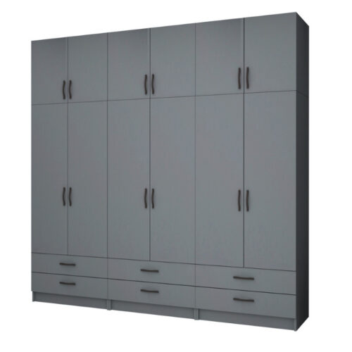 Ντουλάπα ρούχων Ricardo Megapap εξάφυλλη με πατάρι και συρτάρια χρώμα ανθρακί 240x51,8x240εκ. - GP100-0067,4