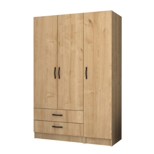 Ντουλάπα ρούχων Ricardo Megapap τρίφυλλη με συρτάρια χρώμα φυσικό οξιάς 120x51,8x181εκ. - GP100-0068,2