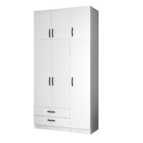 Ντουλάπα ρούχων Ricardo Megapap τρίφυλλη με πατάρι και συρτάρια χρώμα λευκό 120x51,8x240εκ. - GP100-0069,1