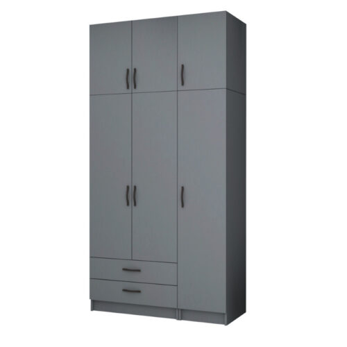 Ντουλάπα ρούχων Ricardo Megapap τρίφυλλη με πατάρι και συρτάρια χρώμα ανθρακί 120x51,8x240εκ. - GP100-0069,4