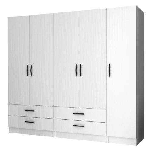 Ντουλάπα ρούχων Ricardo Megapap πεντάφυλλη με συρτάρια χρώμα λευκό 200x51,8x181εκ. - GP100-0070,1
