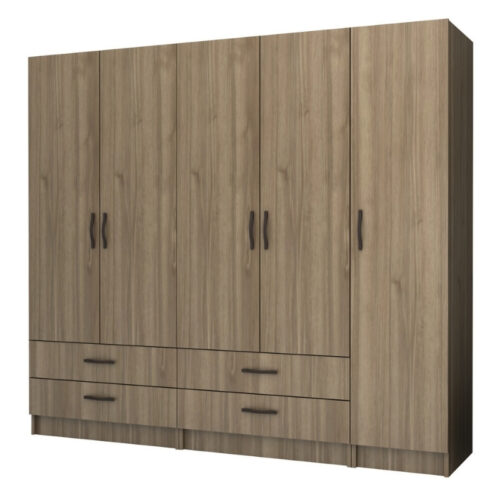 Ντουλάπα ρούχων Ricardo Megapap πεντάφυλλη με συρτάρια χρώμα καρυδί 200x51,8x181εκ. - GP100-0070,3