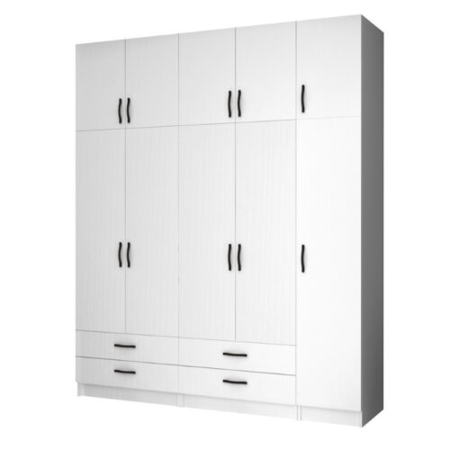 Ντουλάπα ρούχων Ricardo Megapap πεντάφυλλη με πατάρι και συρτάρια χρώμα λευκό 200x51,8x240εκ. - GP100-0071,1