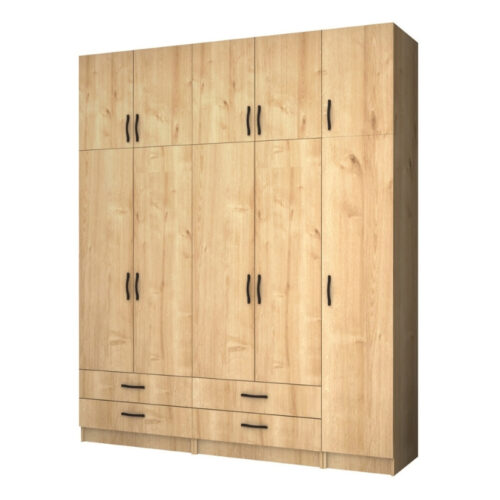 Ντουλάπα ρούχων Ricardo Megapap πεντάφυλλη με πατάρι και συρτάρια χρώμα φυσικό οξιάς 200x51,8x240εκ. - GP100-0071,2