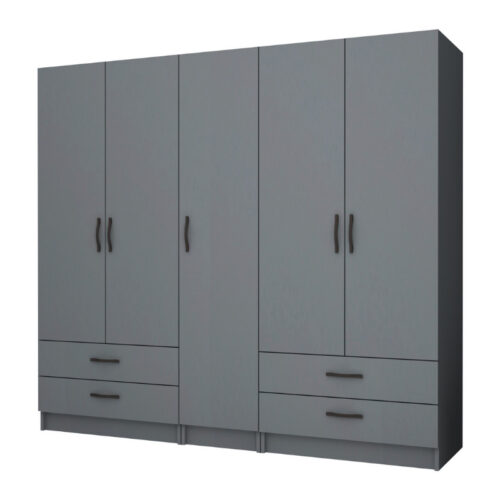 Ντουλάπα ρούχων Ricardo Megapap πεντάφυλλη με συρτάρια χρώμα ανθρακί 200x51,8x181εκ. - GP100-0072,4