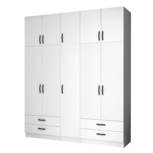Ντουλάπα ρούχων Ricardo Megapap πεντάφυλλη με πατάρι και συρτάρια χρώμα λευκό 200x51,8x240εκ. - GP100-0073,1