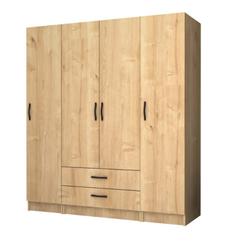 Ντουλάπα ρούχων Ricardo Megapap τετράφυλλη με συρτάρια χρώμα φυσικό οξιάς 160x51,8x181εκ. - GP100-0074,2