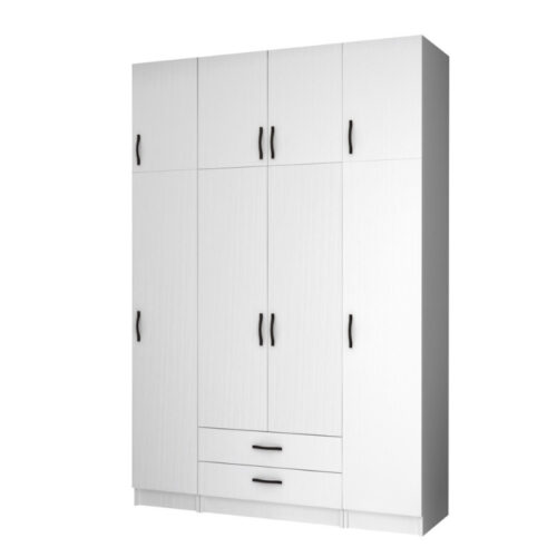 Ντουλάπα ρούχων Ricardo Megapap τετράφυλλη με πατάρι και συρτάρια χρώμα λευκό 160x51,8x240εκ. - GP100-0075,1
