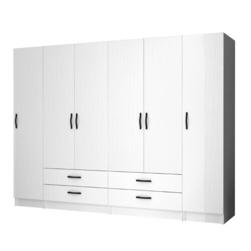 Ντουλάπα ρούχων Ricardo Megapap εξάφυλλη με συρτάρια χρώμα λευκό 240x51,8x181εκ. - GP100-0076,1