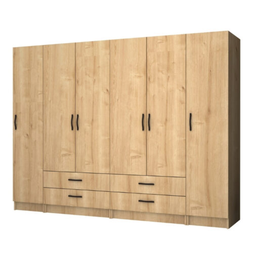 Ντουλάπα ρούχων Ricardo Megapap εξάφυλλη με συρτάρια χρώμα φυσικό οξιάς 240x51,8x181εκ. - GP100-0076,2