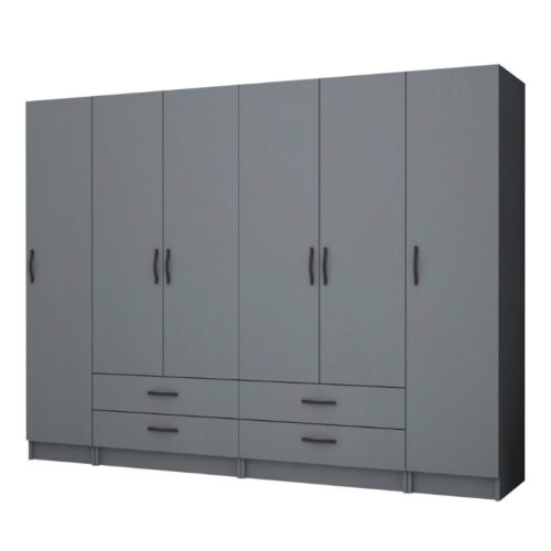 Ντουλάπα ρούχων Ricardo Megapap εξάφυλλη με συρτάρια χρώμα ανθρακί 240x51,8x181εκ. - GP100-0076,4