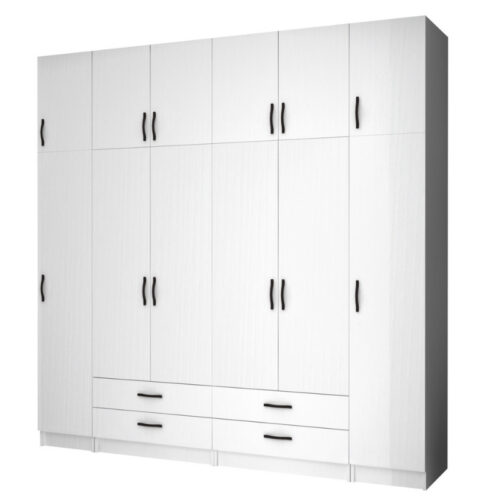Ντουλάπα ρούχων Ricardo Megapap εξάφυλλη με πατάρι και συρτάρια χρώμα λευκό 240x51,8x240εκ. - GP100-0077,1