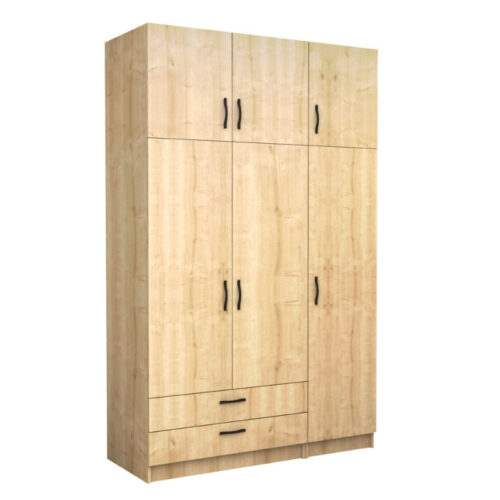 Ντουλάπα ρούχων Victoria Megapap τρίφυλλη με πατάρι και συρτάρια χρώμα φυσικό οξιάς 150x60x240εκ. - GP100-0084,2