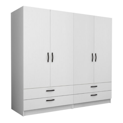 Ντουλάπα ρούχων Victoria Megapap τετράφυλλη με συρτάρια χρώμα λευκό 200x60x181εκ. - GP100-0087,1