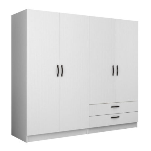 Ντουλάπα ρούχων Victoria Megapap τετράφυλλη με συρτάρια χρώμα λευκό 200x60x181εκ. - GP100-0089,1
