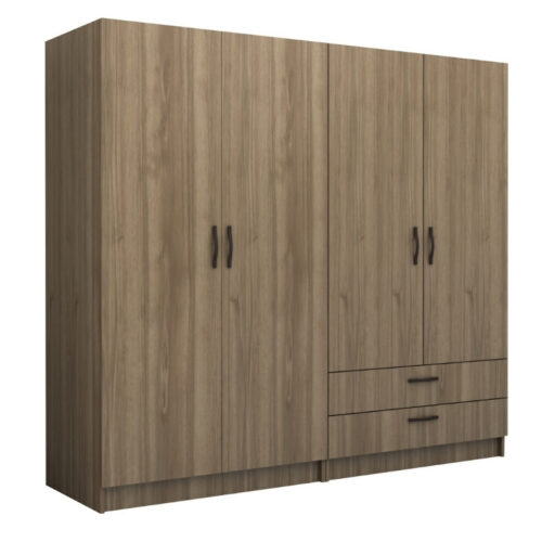 Ντουλάπα ρούχων Victoria Megapap τετράφυλλη με συρτάρια χρώμα καρυδί 200x60x181εκ. - GP100-0089,3