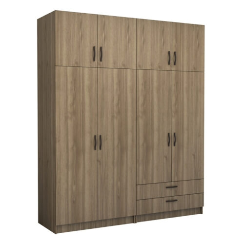 Ντουλάπα ρούχων Victoria Megapap τετράφυλλη με πατάρι και συρτάρια χρώμα καρυδί 200x60x240εκ. - GP100-0090,3