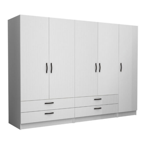 Ντουλάπα ρούχων Victoria Megapap πεντάφυλλη με συρτάρια χρώμα λευκό 250x60x181εκ. - GP100-0093,1
