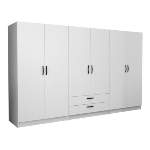 Ντουλάπα ρούχων Victoria Megapap εξάφυλλη με συρτάρια χρώμα λευκό 300x60x181εκ. - GP100-0099,1
