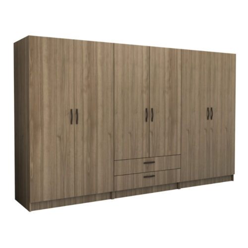 Ντουλάπα ρούχων Victoria Megapap εξάφυλλη με συρτάρια χρώμα καρυδί 300x60x181εκ. - GP100-0099,3