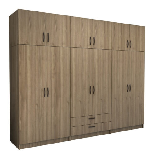 Ντουλάπα ρούχων Victoria Megapap εξάφυλλη με πατάρι και συρτάρια χρώμα καρυδί 300x60x240εκ. - GP100-0100,3