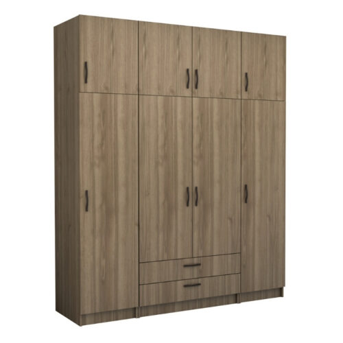 Ντουλάπα ρούχων Victoria Megapap τετράφυλλη με πατάρι και συρτάρια χρώμα καρυδί 200x60x240εκ. - GP100-0104,3