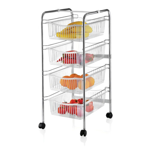 Τρόλεϊ - ραφιέρα 4όροφη Perilla μεταλλική χρώμα ασημί 43x33x80εκ. - PER71401