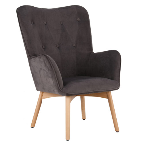 ΠΟΛΥΘΡΟΝΑ Fylliana FL8009 ΓΚΡΙ ΒΕΛΟΥΔΟ ΜΕ ΞΥΛΙΝΑ ΠΟΔΙΑ 67x72x97εκ