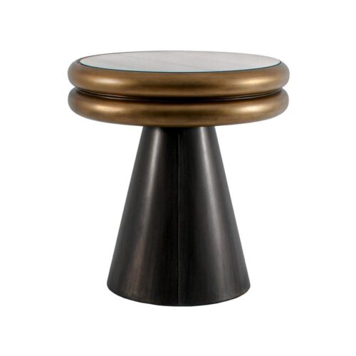 ΜΕΤΑΛΛΙΚΟ ΣΤΡΟΓΓΥΛΟ ΤΡΑΠΕΖΑΚΙ ΣΑΛΟΝΙΟΥ ΜΕ ΓΥΑΛΙ Fylliana FL0091 ΧΡΥΣΟ - ΜΑΥΡΟ 41x50εκ