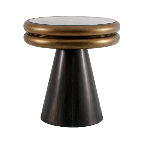 ΜΕΤΑΛΛΙΚΟ ΣΤΡΟΓΓΥΛΟ ΤΡΑΠΕΖΑΚΙ ΣΑΛΟΝΙΟΥ ΜΕ ΓΥΑΛΙ Fylliana FL0092 ΧΡΥΣΟ - ΜΑΥΡΟ 53x57εκ