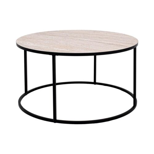 ΣΤΡΟΓΓΥΛΟ ΤΡΑΠΕΖΑΚΙ ΣΑΛΟΝΙΟΥ Fylliana FL49 ΜΠΕΖ ΜΕ ΜΕΤΑΛΛΙΚΗ ΜΑΥΡΗ ΒΑΣΗ 80x44εκ