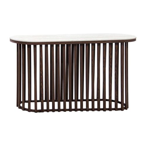 ΟΒΑΛ ΚΟΝΣΟΛΑ Fylliana FL18 ΜΕ ΜΠΕΖ ΚΕΡΑΜΙΚΗ ΕΠΙΦΑΝΕΙΑ ΚΑΙ ΜΕΤΑΛΛΙΚΗ ΒΑΣΗ ΣΕ ΚΑΦΕ ΧΡΩΜΑ 140x45x78εκ