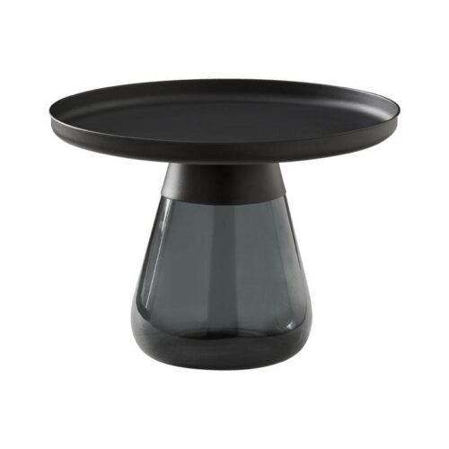 ΣΤΡΟΓΓΥΛΟ ΤΡΑΠΕΖΑΚΙ ΣΑΛΟΝΙΟΥ Fylliana FL829 ΜΕΤΑΛΛΙΚΟ ΜΕ ΓΥΑΛΙ ΜΑΥΡΟ-ΓΚΡΙ ΧΡΩΜΑ 60x42εκ