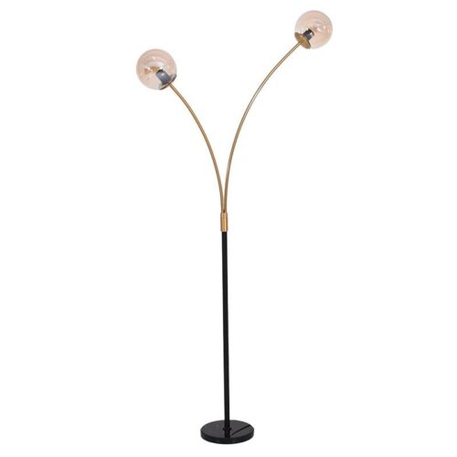 ΜΕΤΑΛΛΙΚΟ ΦΩΤΙΣΤΙΚΟ ΔΑΠΕΔΟΥ 2 ΛΑΜΠΕΣ  Fylliana FL4028 AMBER ΓΥΑΛΙΝΟ ΚΑΠΕΛΟ ΜΕ ΧΡΥΣΟ-ΜΑΥΡΟ ΒΑΣΗ 166εκ E27