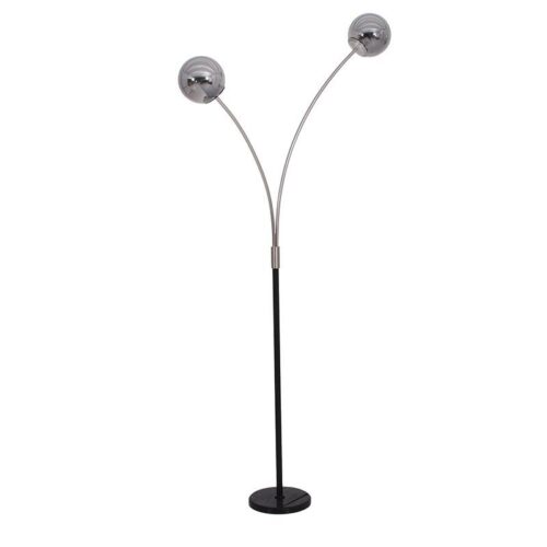 ΜΕΤΑΛΛΙΚΟ ΦΩΤΙΣΤΙΚΟ ΔΑΠΕΔΟΥ 2 ΛΑΜΠΕΣ  Fylliana FL4028A ΓΚΡΙ ΓΥΑΛΙΝΟ ΚΑΠΕΛΟ ΜΕ ΑΣΗΜΙ-ΜΑΥΡΗ ΒΑΣΗ 166εκ E27