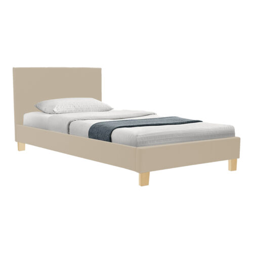 Κρεβάτι Nevil pakoworld ύφασμα εκρού με ξύλινο πόδι σε φυσική απόχρωση 90x190εκ 006-000067