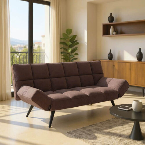 Καναπές - κρεβάτι 3θέσιος Freddo pakoworld βελούδο καφέ 181x81x86εκ 024-000049