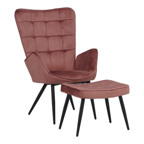 Πολυθρόνα με υποπόδιο Dorita pakoworld βελούδο σάπιο μήλο-πόδι μαύρο μέταλλο 68.5x76x103εκ 029-000215