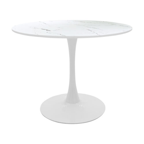 Tραπέζι Balou pakoworld mdf σε λευκή απόχρωση με όψη μαρμάρου Φ100x73εκ 029-000372