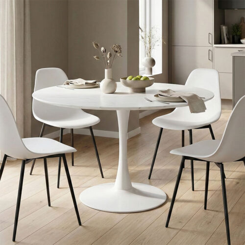 Tραπέζι Balou pakoworld mdf σε λευκή απόχρωση με όψη μαρμάρου Φ120x73εκ 029-000374