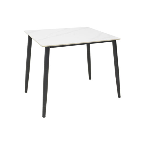 Τραπέζι Gustas pakoworld λευκό μαρμάρου sintered stone-μαύρο μέταλλο 80x80x76εκ 029-000376