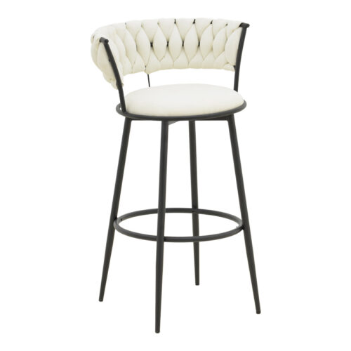 Σκαμπό μπαρ Alkia I pakoworld ύφασμα σε εκρού απόχρωση- πόδι μαύρο μέταλλο 50x56x95εκ 029-000384