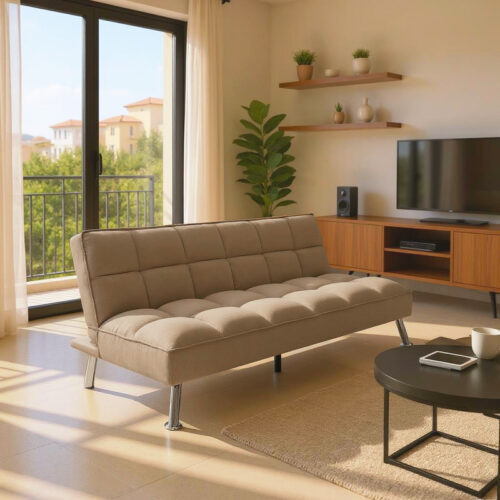 Καναπές-κρεβάτι Rebel pakoworld 3θέσιος με ύφασμα μπεζ-καφέ 189x92x82εκ 035-000021