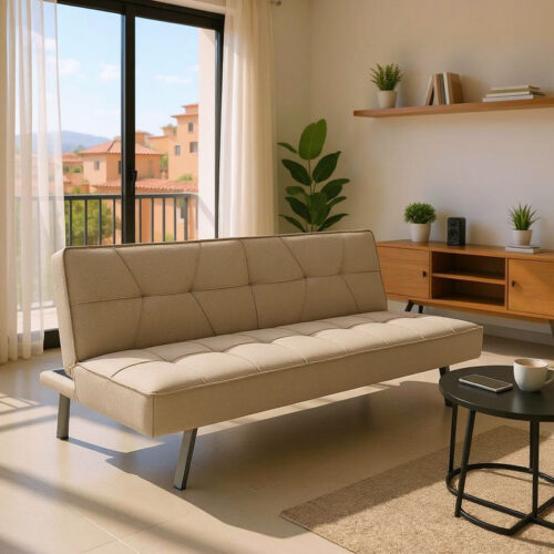 Καναπές-κρεβάτι Travis pakoworld 3θέσιος με ύφασμα μπεζ 175x83x74εκ 035-000025