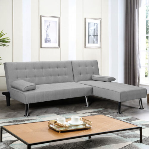 Γωνιακός καναπές-κρεβάτι αναστρέψιμος Brisk pakoworld γκρι ύφασμα 200x146x75εκ 035-000069