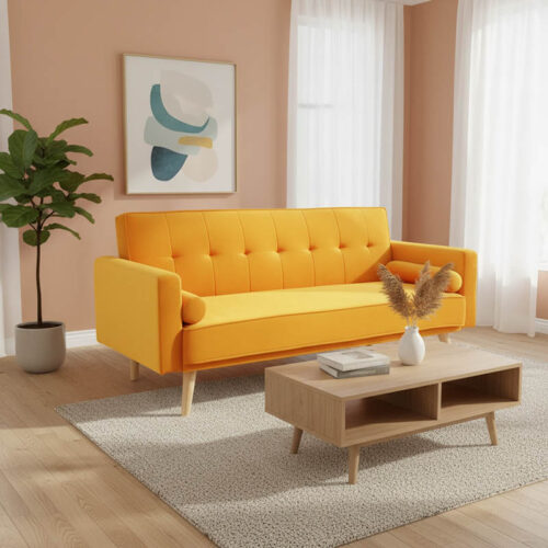 Καναπές-κρεβάτι Success pakoworld 3θέσιος κίτρινο βελούδο 190x80x84εκ 035-000084