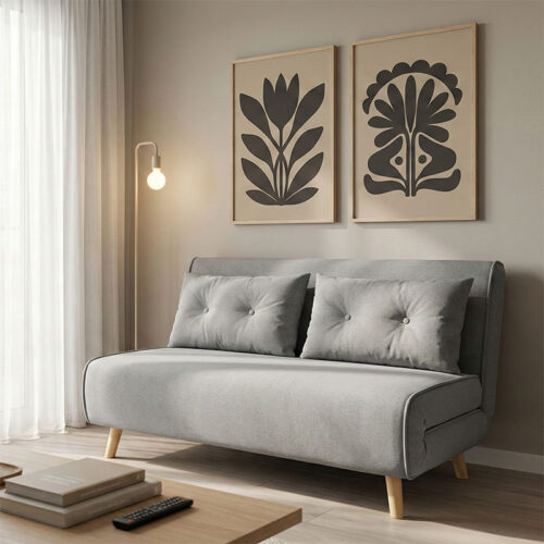 Καναπές-κρεβάτι Josuane I pakoworld διθέσιος βελούδο σε γκρι μπεζ απόχρωση 122x80x81εκ 035-000108