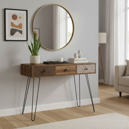 Κονσόλα Boho pakoworld καρυδί με μεταλλικά πόδια 100x50,5x74,5εκ 066-000004